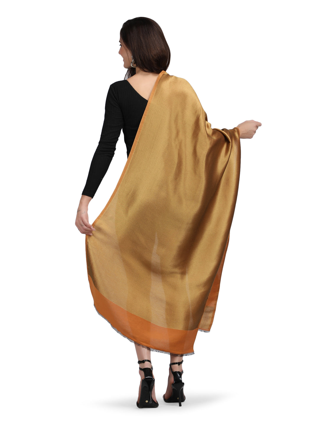 Orange Zari Reversible 100% Fine Wool Stole-359