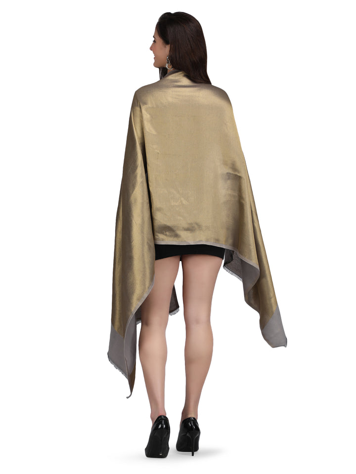 Grey Zari Reversible 100% Fine Wool Stole-360