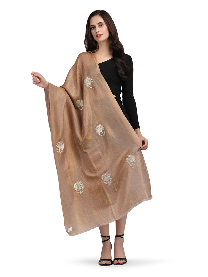 Copper Moonlight Zari Tree 100% Fine Wool Stole - 363