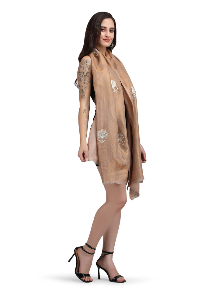 Copper Moonlight Zari Tree 100% Fine Wool Stole - 363