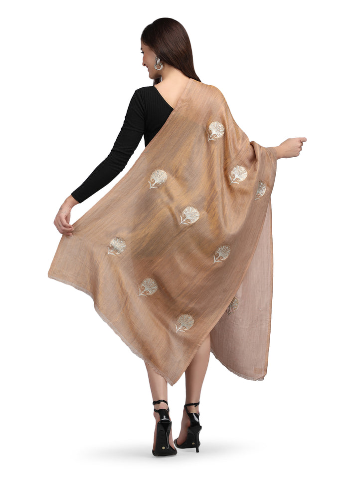 Copper Moonlight Zari Tree 100% Fine Wool Stole - 363