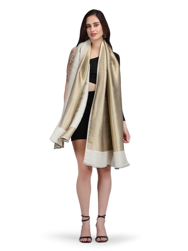 Ivory Zari Reversible 100% Fine Wool Stole-364