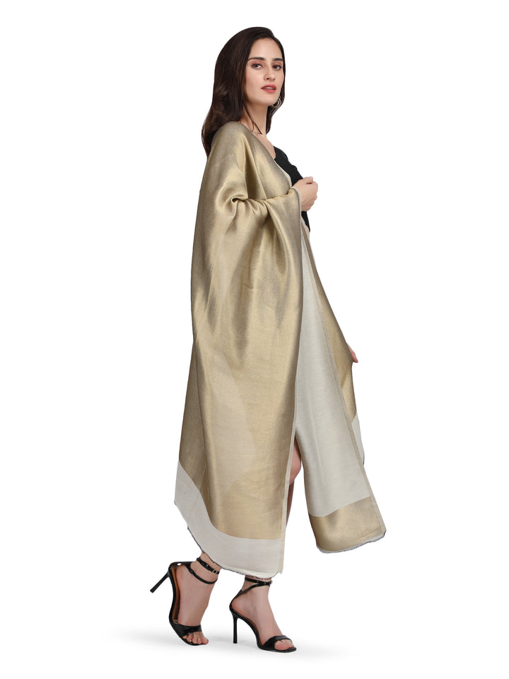 Ivory Zari Reversible 100% Fine Wool Stole-364