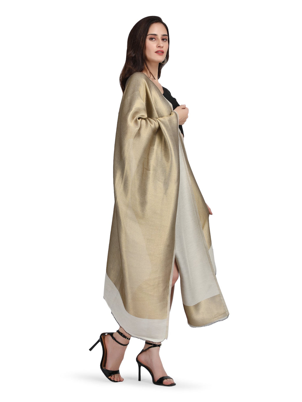 Ivory Zari Reversible 100% Fine Wool Stole-364