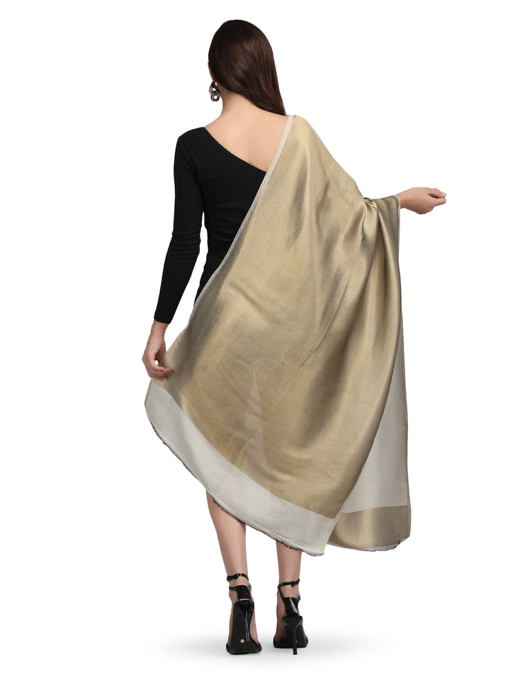 Ivory Zari Reversible 100% Fine Wool Stole-364