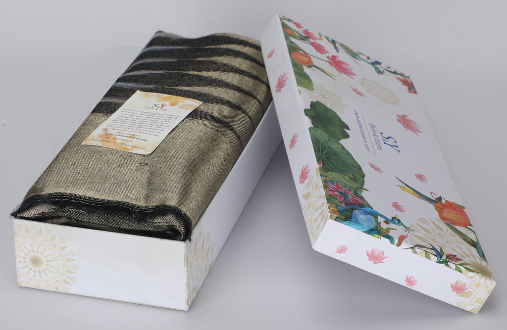 Black Zari Leheriya 100% Fine Wool Stole - Reversible- 365
