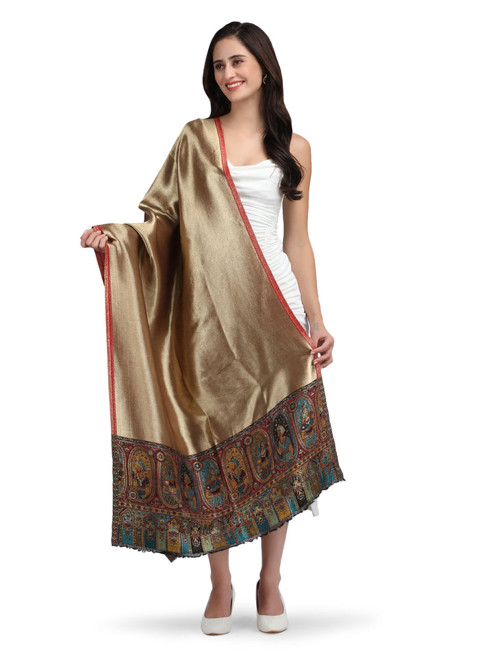 Red Kani Border Zari Reversible 100% Fine Wool Stole - 367