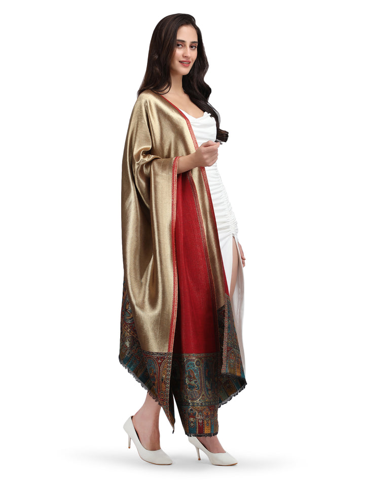 Red Kani Border Zari Reversible 100% Fine Wool Stole - 367
