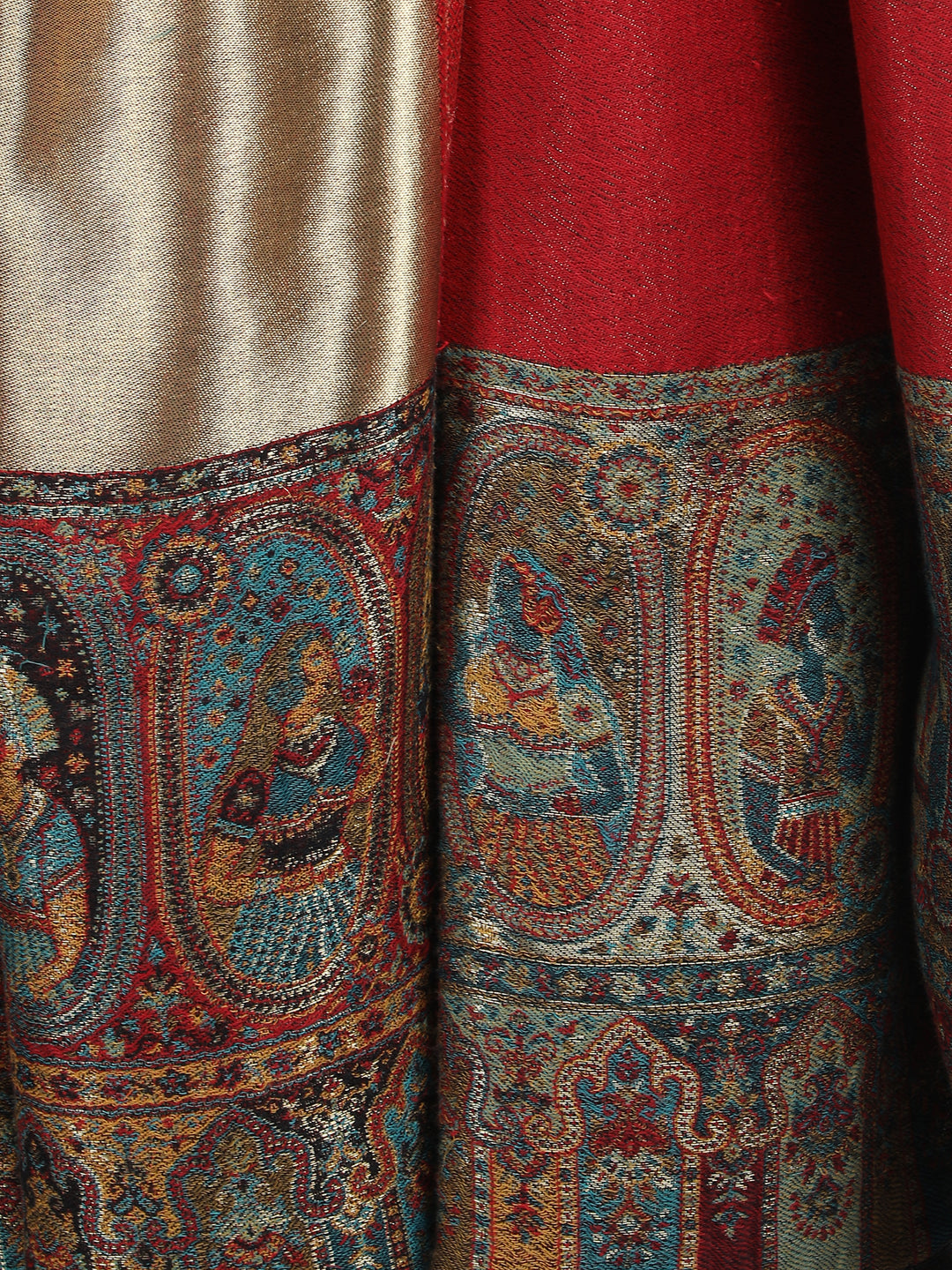 Red Kani Border Zari Reversible 100% Fine Wool Stole - 367