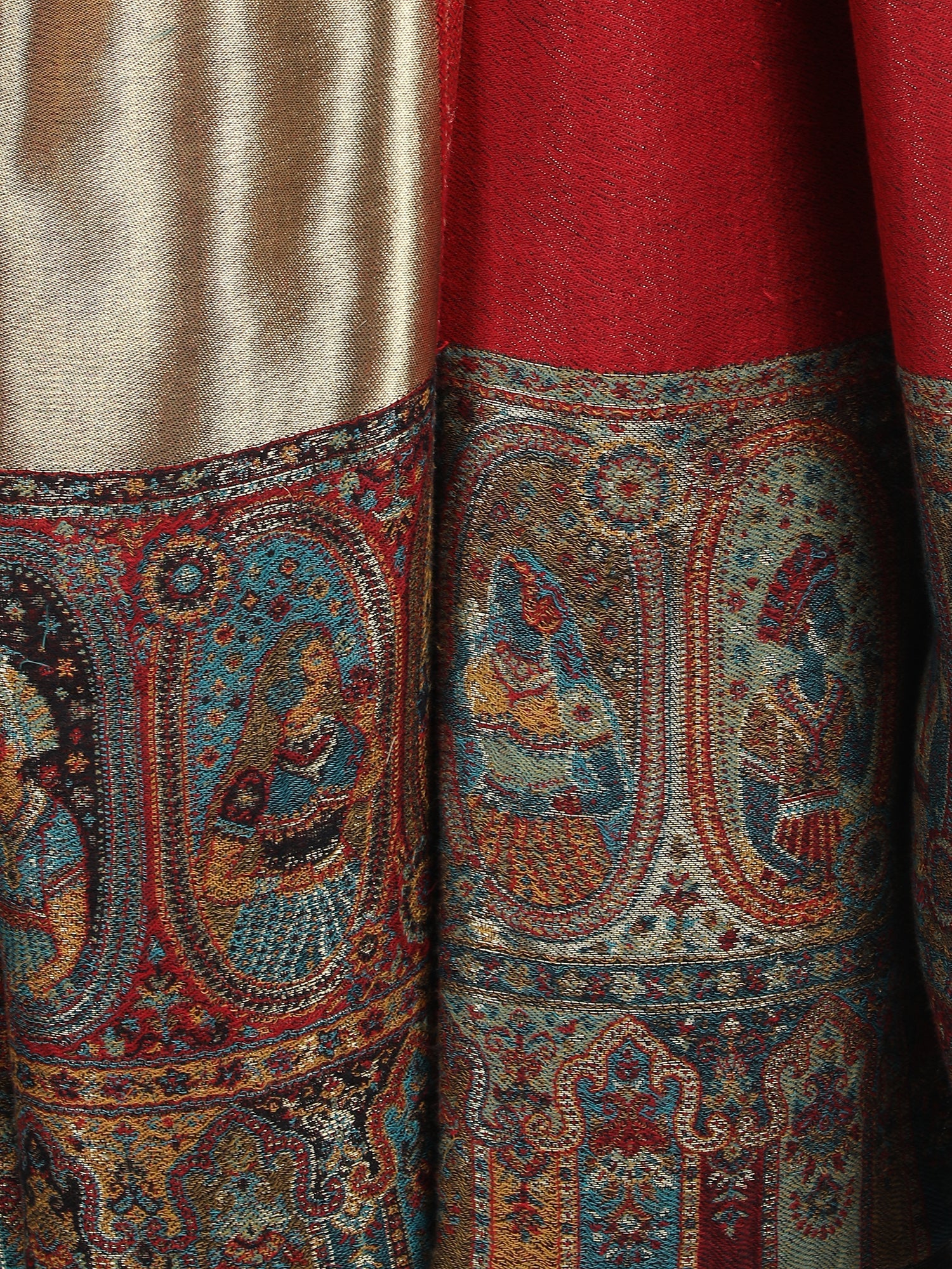 Red Kani Border Zari Reversible 100% Fine Wool Stole - 367