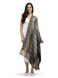 Black Zari Leheriya 100% Fine Wool Stole - Reversible- 369