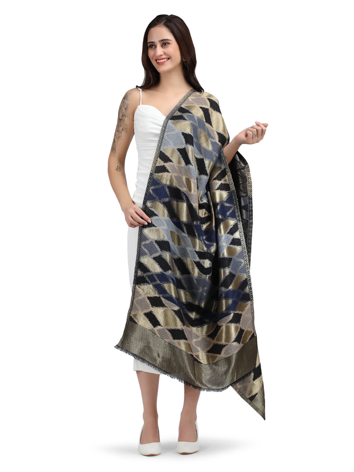 Noor Zari Ikat Weave 100% Fine Wool Stole - 370