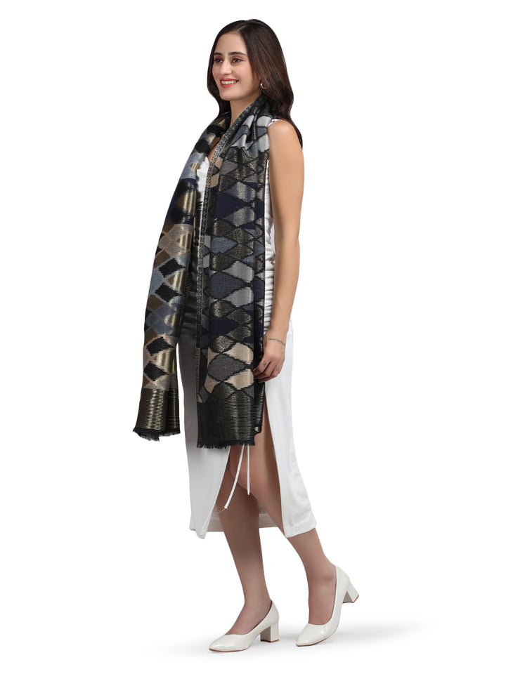 Noor Zari Ikat Weave 100% Fine Wool Stole - 370