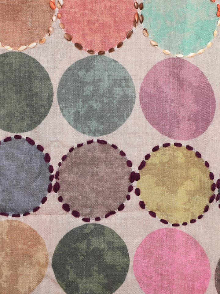 Beige Cosmo Circles 100% Fine Wool Stole - 371