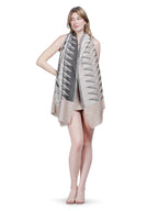 Plain Ikat Weave Stole - Ivory & Grey- 374