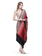 Plain Ikat Weave 100% Fine Wool Stole (Reversible) Stole - Black & Red- 375