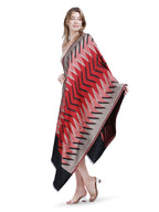 Plain Ikat Weave 100% Fine Wool Stole (Reversible) Stole - Black & Red- 375