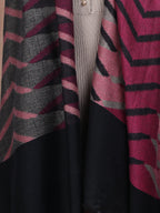 Plain Ikat Weave 100% Fine Wool Stole (Reversible)  Stole - Black & Pink- 376