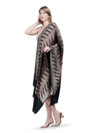 Plain Ikat Weave 100% Fine Wool Stole (Reversible) Stole - Black & brown- 377
