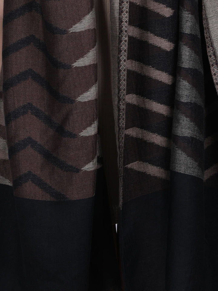 Plain Ikat Weave 100% Fine Wool Stole (Reversible) Stole - Black & brown- 377