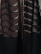 Plain Ikat Weave 100% Fine Wool Stole (Reversible) Stole - Black & brown- 377