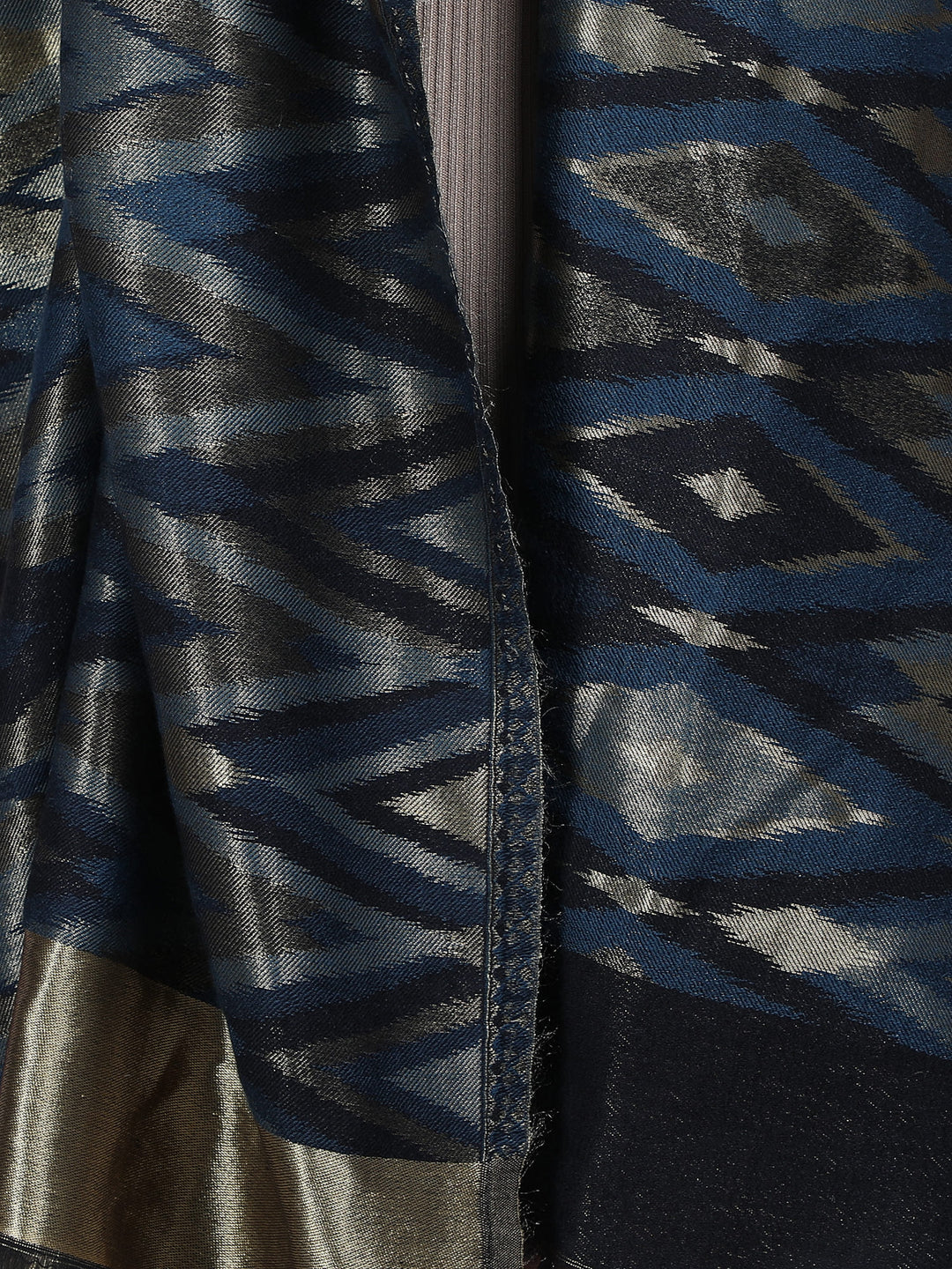 Zari Ikat Diamond Weave Stole - Navy Blue- 380