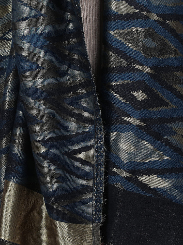 Zari Ikat Diamond Weave Stole - Navy Blue- 380