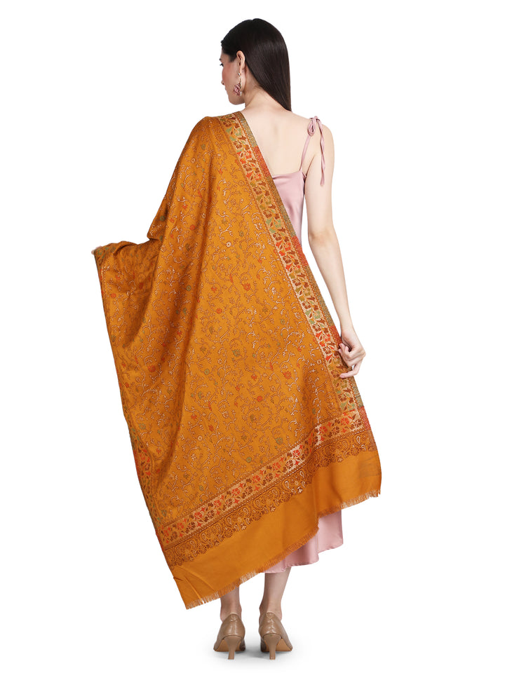 Mustard Floral Zari Modal Wool Stole - 384