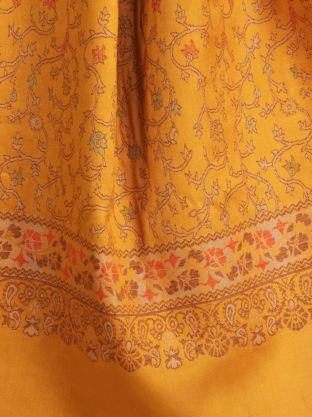 Mustard Floral Zari Modal Wool Stole - 384