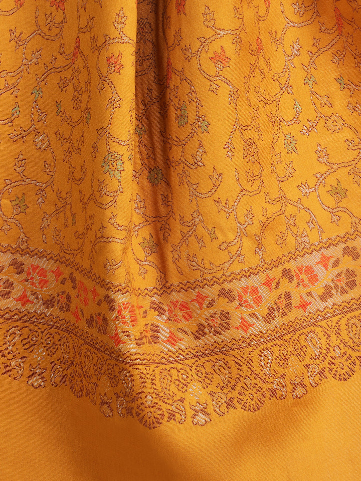 Mustard Floral Zari Modal Wool Stole - 384