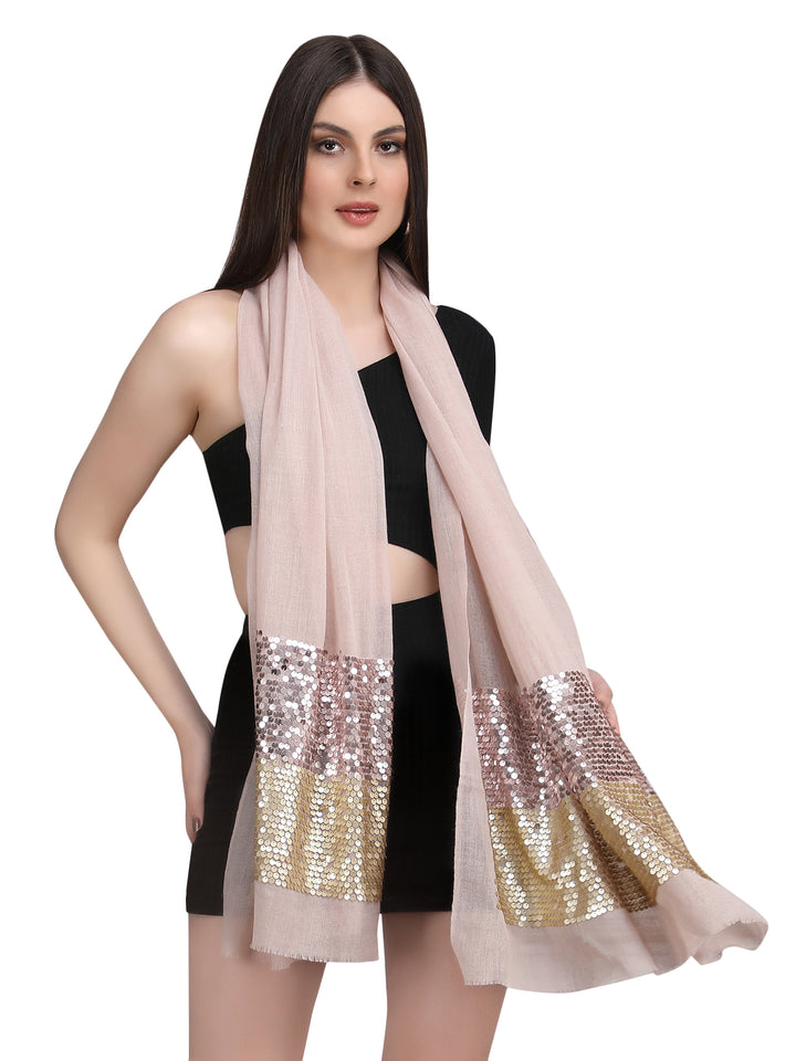 Pink Sequin Border Fine Wool Stole - 394