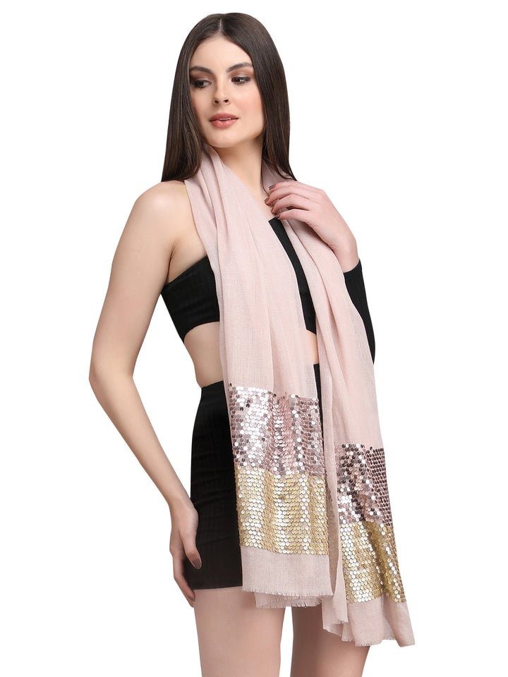 Pink Sequin Border Fine Wool Stole - 394
