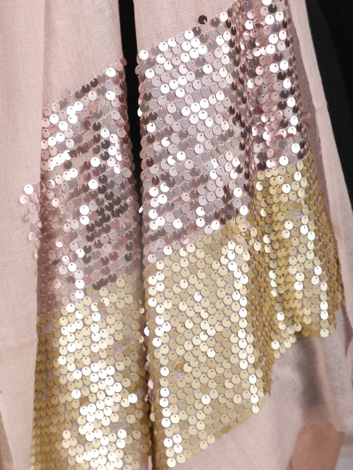 Pink Sequin Border Fine Wool Stole - 394