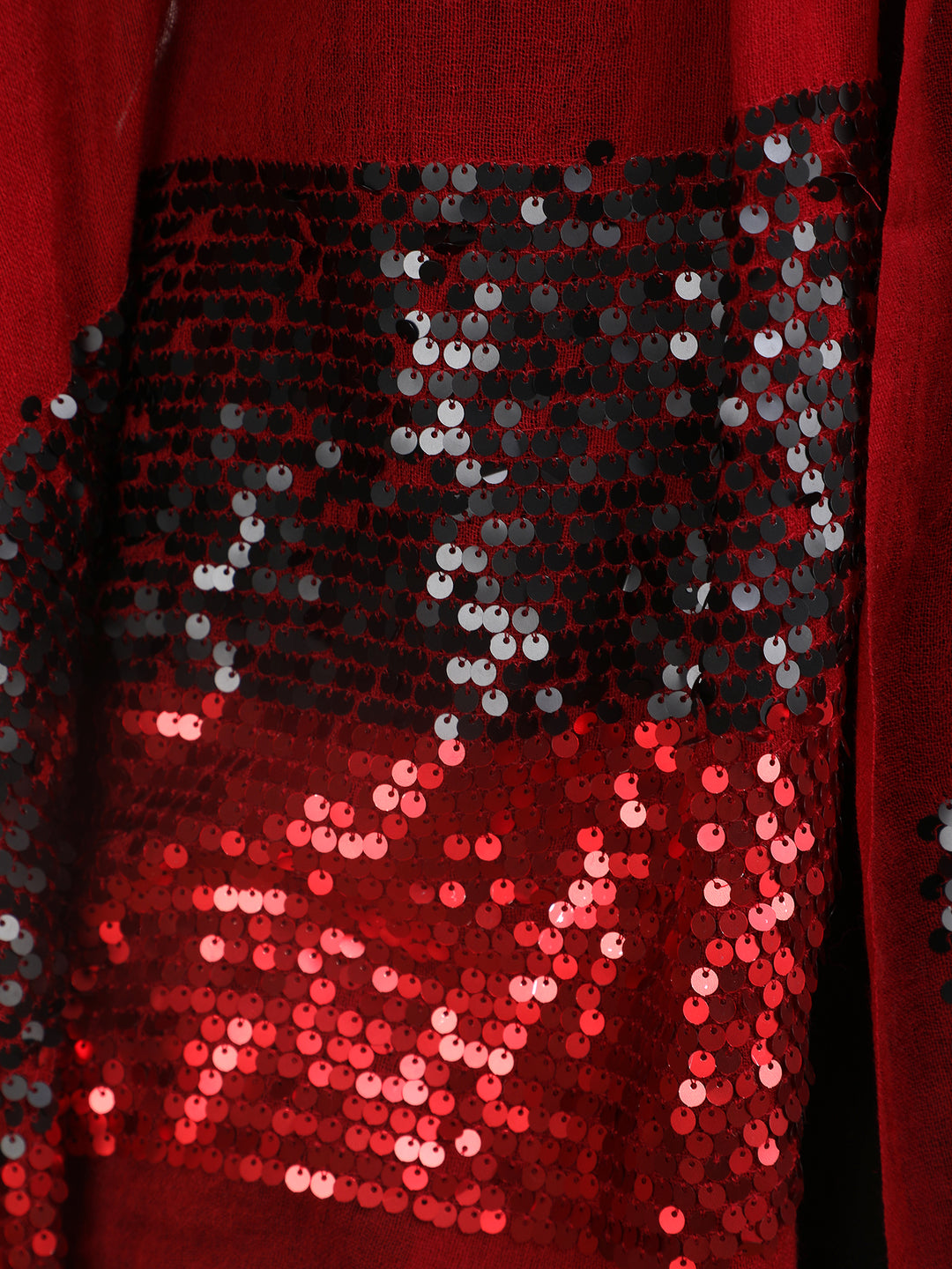 Maroon Sequin Border Fine Wool Stole - 396