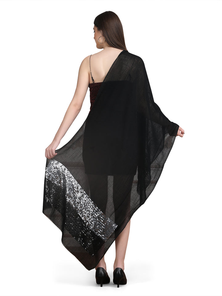 Black Sequin Border Fine Wool Stole - 397