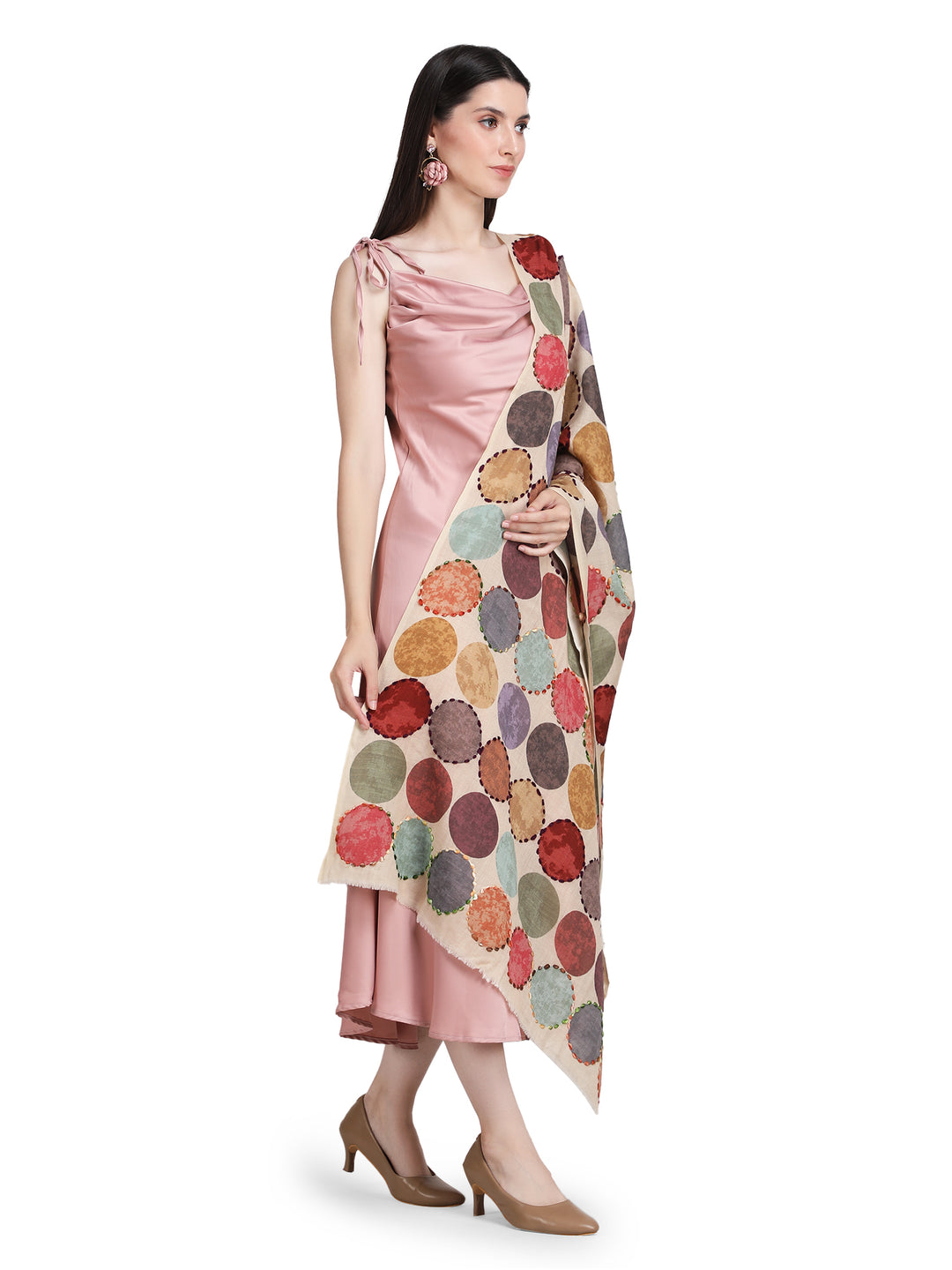 Cream Cosmo Circles 100% Fine Wool Stole - 400