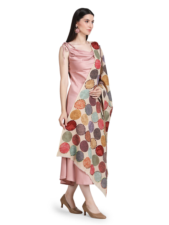 Cream Cosmo Circles 100% Fine Wool Stole - 400