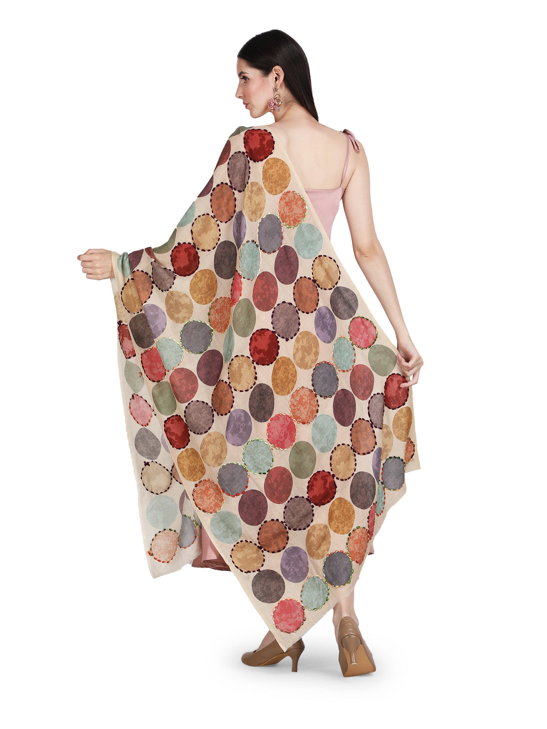 Cream Cosmo Circles 100% Fine Wool Stole - 400