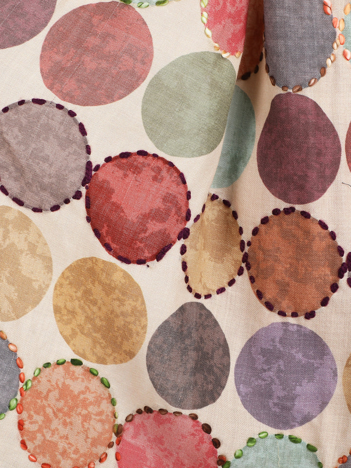 Cream Cosmo Circles 100% Fine Wool Stole - 400