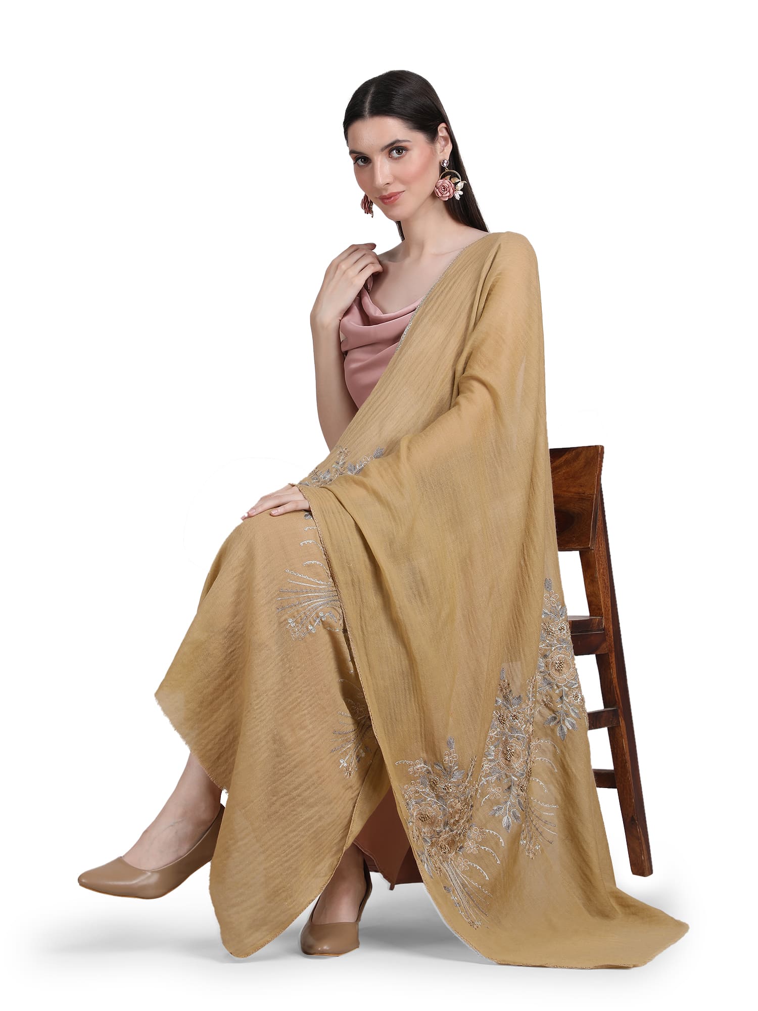 Mustard Floral Boquet 100% Fine Wool Stole - 401