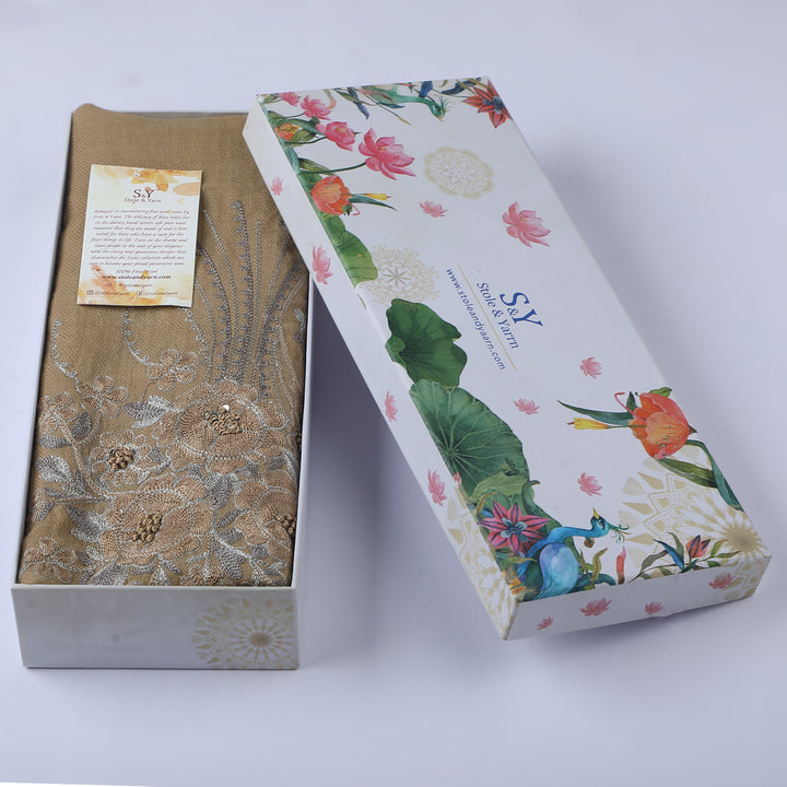 Mustard Floral Boquet 100% Fine Wool Stole - 401
