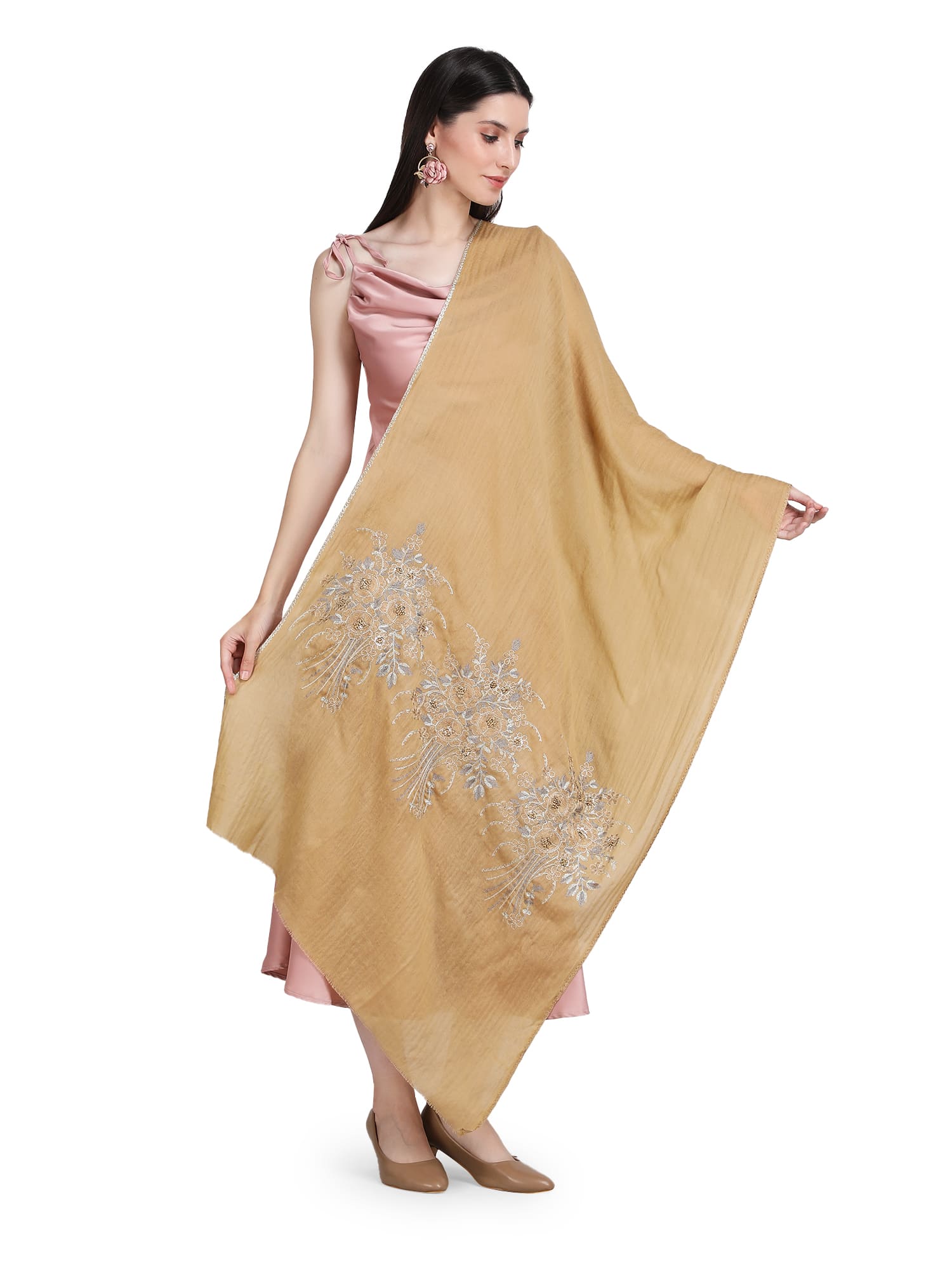 Mustard Floral Boquet 100% Fine Wool Stole - 401