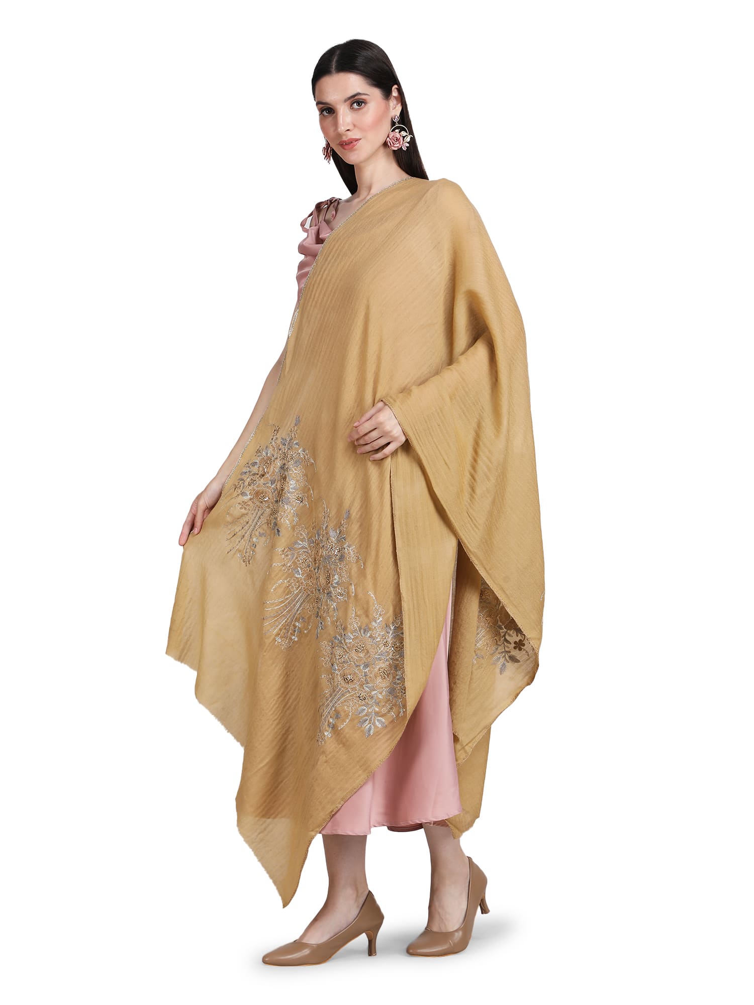 Mustard Floral Boquet 100% Fine Wool Stole - 401