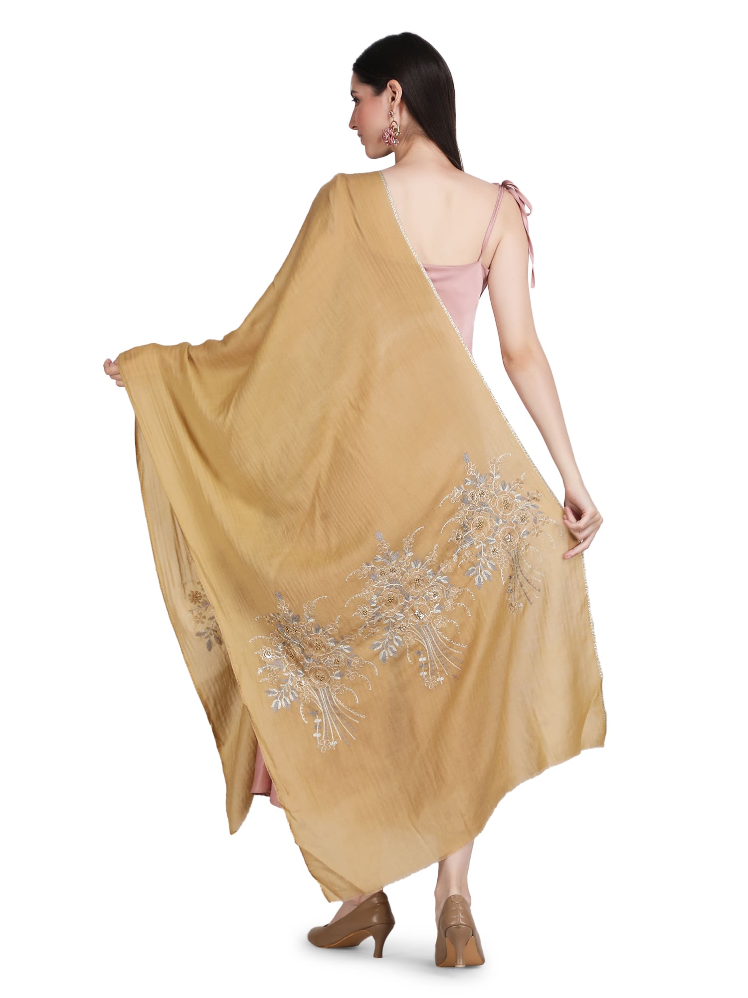 Mustard Floral Boquet 100% Fine Wool Stole - 401