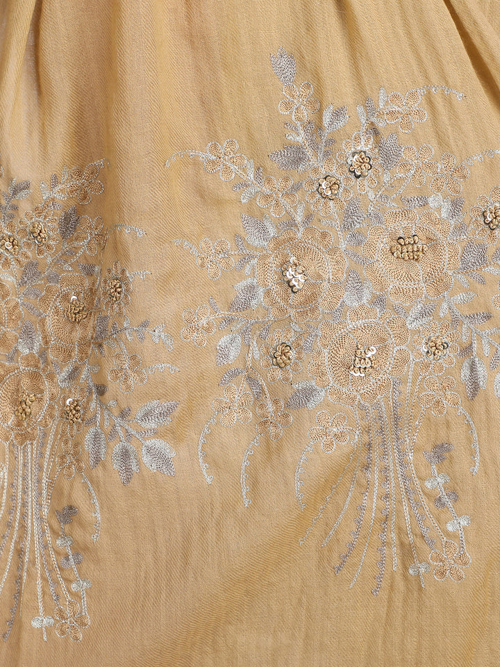 Mustard Floral Boquet 100% Fine Wool Stole - 401