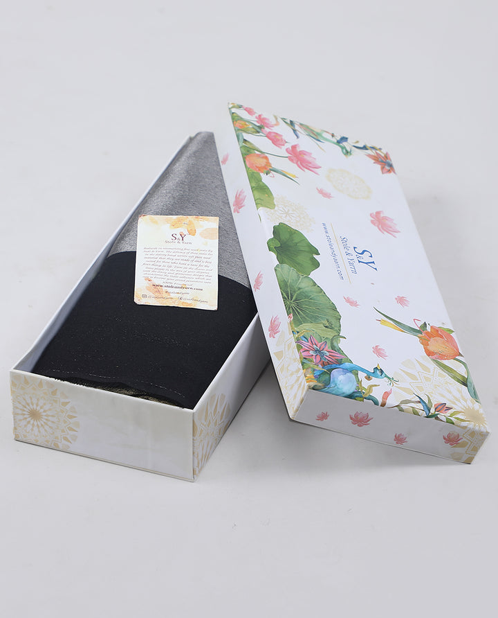 Silver & Gold Zari Reversible Stole- 403 - Black