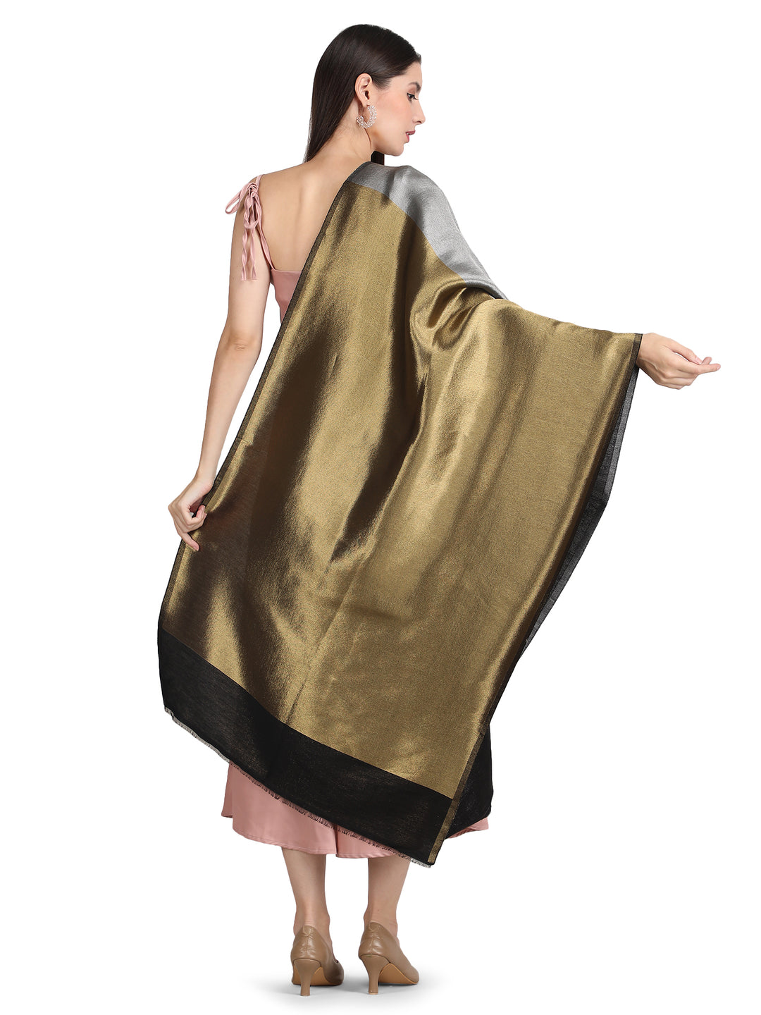 Silver & Gold Zari Reversible Shawl- 151 - Black