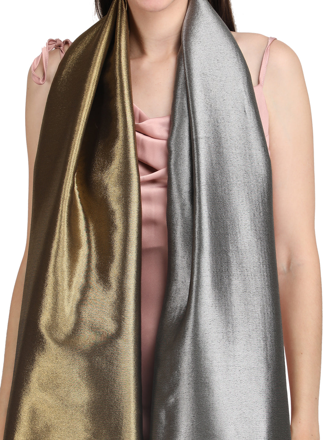 Silver & Gold Zari Reversible Stole- 403 - Black