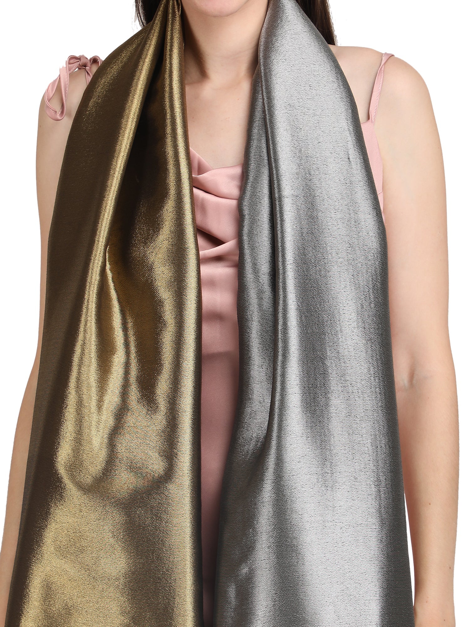 Silver & Gold Zari Reversible Stole- 403 - Black