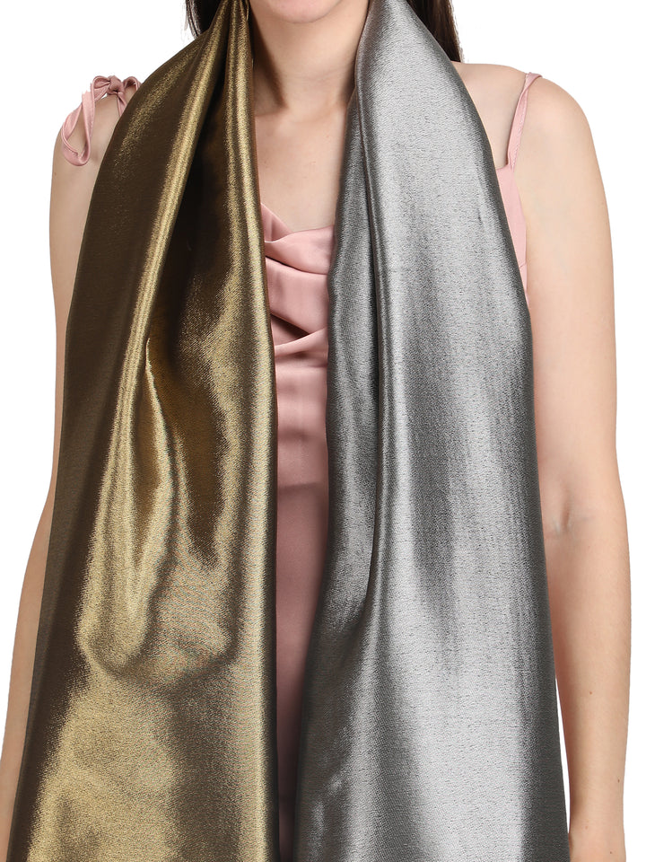 Silver & Gold Zari Reversible Shawl- 151 - Black